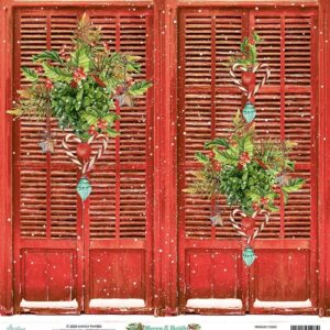 Kırmızı kapılar, çiçekler ve kar.