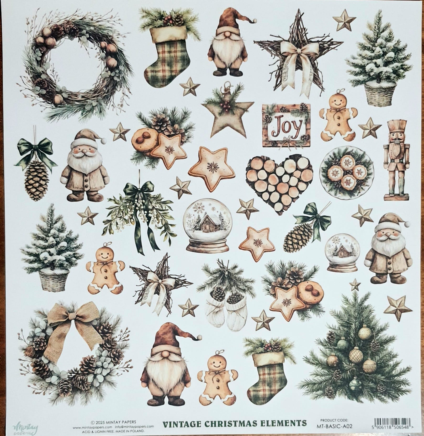 Mintay Papers Ephemera 12" x 12" - Rustic Christmas, Elements, 42pcs