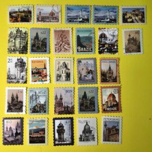 Çeşitli pul koleksiyonu ve manzaralar