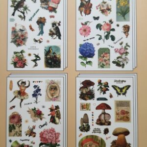 Çiçekler ve vintage illüstrasyonlar