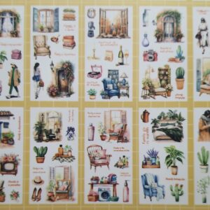 Renkli iç mekan ve bitki çizimleri