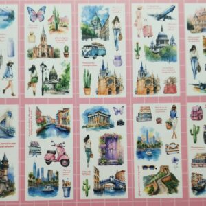 Renkli illüstrasyonlar ve şehir manzaraları