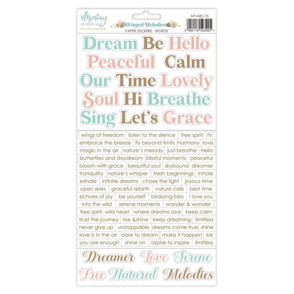 Mintay Papers, 6 x 12" Paper Stickers - Winged Melodies - Words