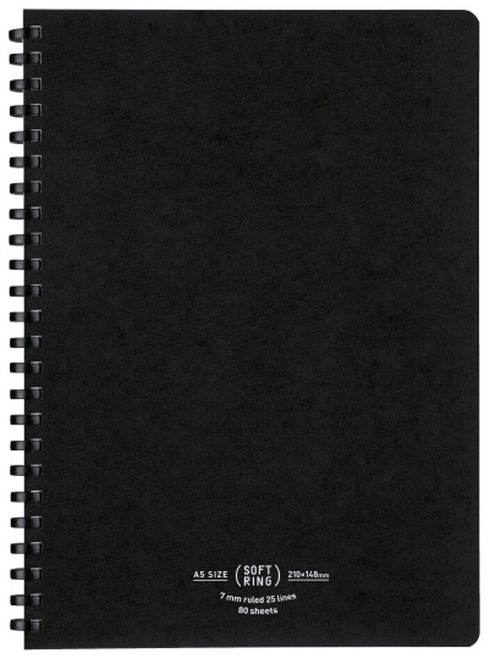 Kokuyo, Soft Ring Notebook Natural, Horizontal Rule, A5, 80 Sheets, Black