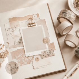 Scrapbook sayfasında washi tape ve sticker kullanımı