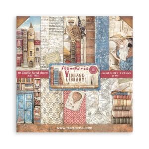 STAMPERİA, Vintage Library-Scrapbooking Small Pad 10 sheets cm 20,3X20,3 (8"X8")