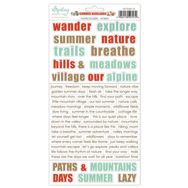 Mintay Papers, 6 x 12" Paper Stickers - Summer Highlands - Words