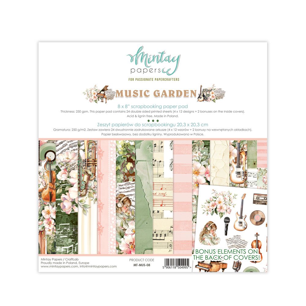 Mintay Papers, 8 x 8" Paper Pad - Music Garden