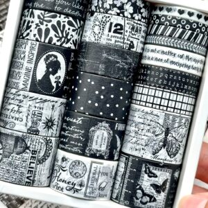 Songdao Siyah Beyaz Vintage Washi Bant Seti, 20 adet