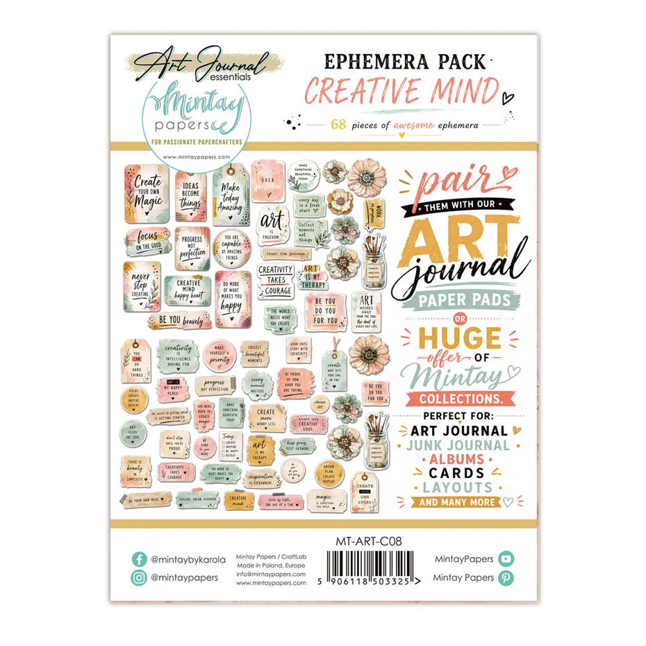 Mintay Papers Art Journal Ephemera Pack - Creative Mind, 68 pcs - Görsel 2